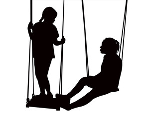 friends swinging, silhouette vector