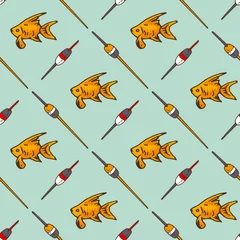 Wallpaper murals Gold fish Fishing Floats and Goldfish Seamless Pattern