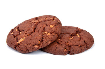 American chocolate tasty cookies with nuts isolated on the white