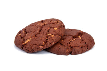American chocolate tasty cookies with nuts isolated on the white
