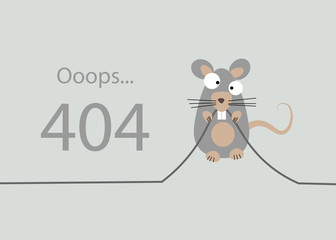 the rat gnawed the cable. 404 Error, page not found. Connection error. Vector illustration - obrazy, fototapety, plakaty