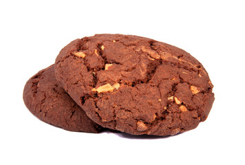 American chocolate tasty cookies with nuts isolated on the white