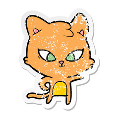 distressed sticker of a cute cartoon cat