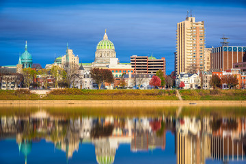 Harrisburg, Pennsylvania, USA downtown city skyline on the Susquehanna River