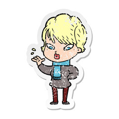 distressed sticker of a cartoon woman