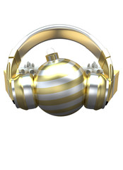 golden headphone and christmas balls