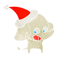 cute retro cartoon of a elephant wearing santa hat