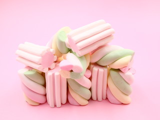 Colorful MARSHMALLOWS on Pink Background