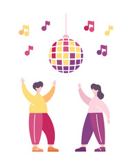 Vector illustration. Dancing people, disco party. Banner, invitation, poster for a party