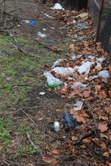 Trash and waste scattered along the rural highway 
