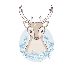 Deer cartoon illustration design.Cute bambi animal vector.Merry christmas card.