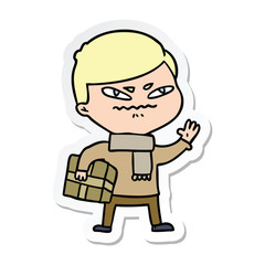 sticker of a cartoon angry man carrying parcel