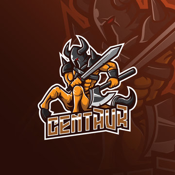 centaur knight vector mascot logo design with modern illustration concept style for badge, emblem and tshirt printing. angry centaur illustration with sword and axe.