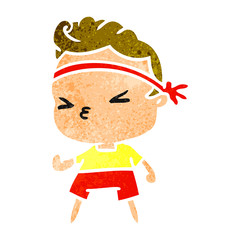 retro cartoon kawaii working out boy