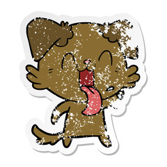 distressed sticker of a cartoon panting dog