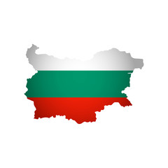 Vector isolated simplified illustration icon with silhouette of Bulgaria map. National Bulgarian flag (white, green, red colors). White background