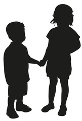 children hand in hand, silhouette vector