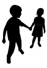 children hand in hand, silhouette vector