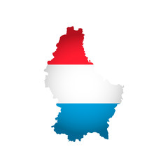 Vector isolated simplified illustration icon with silhouette of Luxembourg map. National Luxembourgish flag (red, white, blue colors). White background
