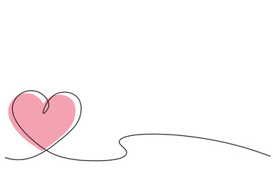 Heart background one line draw, vector illustration.