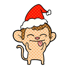 funny comic book style illustration of a monkey wearing santa hat
