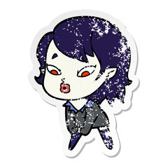 distressed sticker of a cute cartoon vampire girl