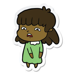 sticker of a cartoon worried woman