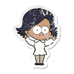 distressed sticker of a happy cartoon girl