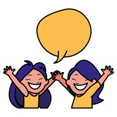 happy little girls with speech bubble