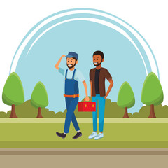 worker and afroamerican man