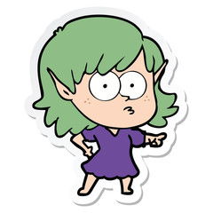 sticker of a cartoon elf girl staring