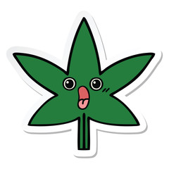 sticker of a cute cartoon marijuana leaf