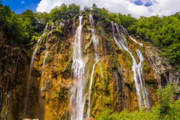 Beautiful waterfall in Plitvice Lakes National Park. Croatia