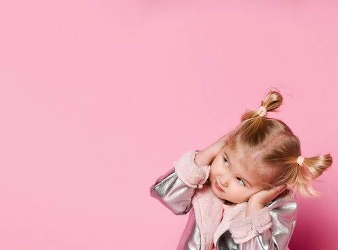 Little Baby Girl Covering Her Ears Do Not Want To Listen Anyone