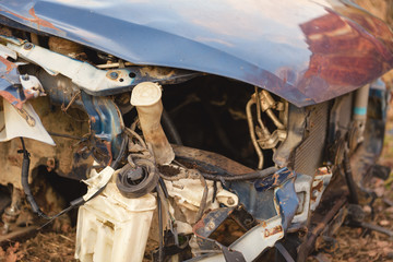Fototapeta premium Car after the accident. Broken before the car. 