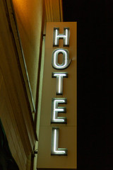 Illuminated hotel sign on facade © Björn Kristersson