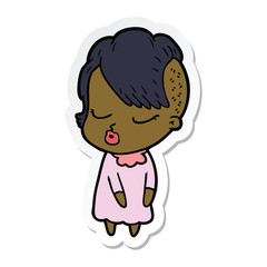 sticker of a cartoon pretty hipster girl
