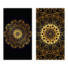 Visit Card Template With Floral Mandala Pattern. Vector Template. Islam, Arabic, Indian, Mexican Ottoman Motifs. Hand Drawn Background. Luxury black gold color