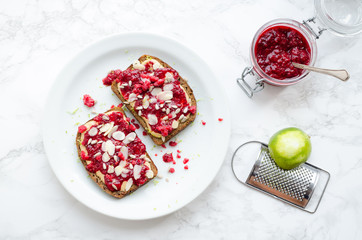 Homemade chia seeds jam toasts