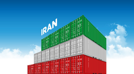 Shipping Cargo Container Iran Flag For Logistics And Transportation With Clouds