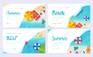 Summer vecetion time. Ecology brochure card set. Outdoor template of flyear, web banner, ui header, enter site. Layout invintation modern slider