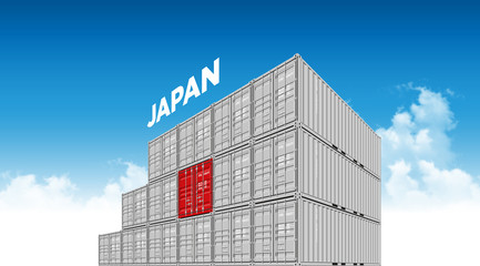 Shipping Cargo Container Japan Flag For Logistics And Transportation With Clouds