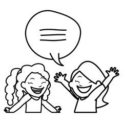 happy little girls with speech bubble