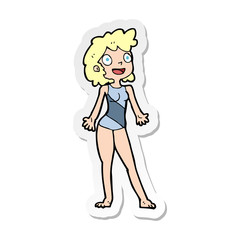 sticker of a cartoon woman in swimming costume