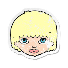 retro distressed sticker of a cartoon female face