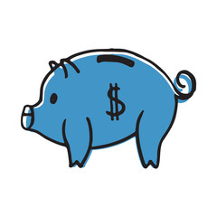 Doodle  piggy bank icon with dollar pattern