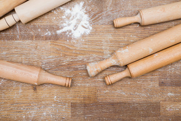 rolling pins for dough are on the table