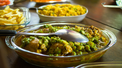 Typical Minas Gerais food made on the farm, chicken with okra