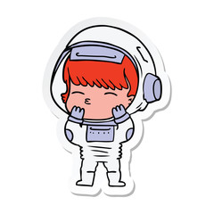 sticker of a cartoon curious astronaut