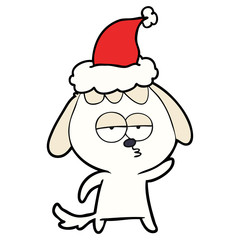 line drawing of a bored dog wearing santa hat